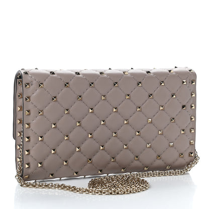 Valentino Garavani Lambskin Rockstud Spike Wallet on Chain Poudre 3 of 9