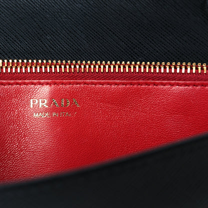 Prada Saffiano Lux Metal Logo Monochrome Mini Flap Chain Shoulder Bag Black 7 of 11