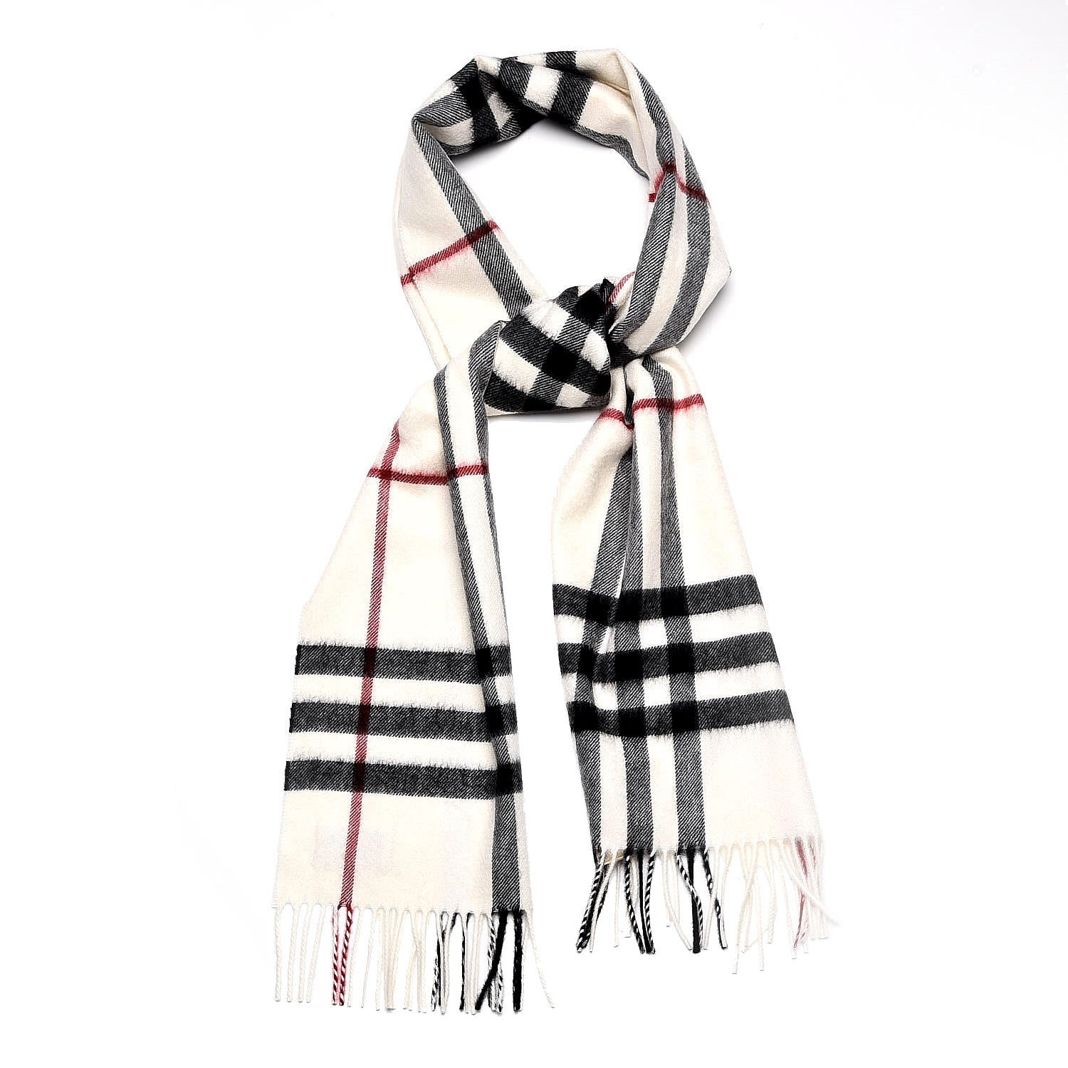 Burberry Cashmere Giant Check Fringe Scarf Stone 1 of 6