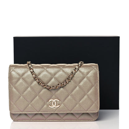 Chanel Iridescent Caviar Quilted Wallet On Chain WOC Beige 11 of 11