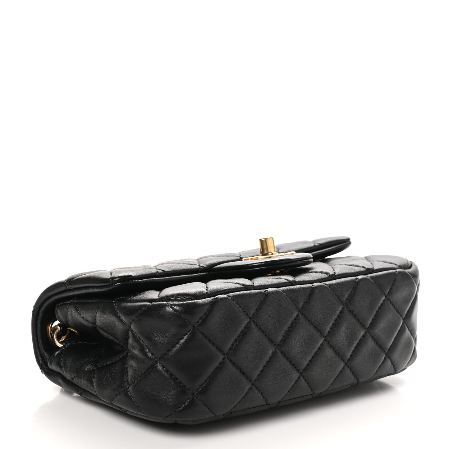 Lambskin Quilted Mini Rectangular Pearl Crush Flap Black