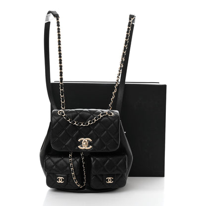 Chanel Shiny Caviar Quilted Medium Duma Pockets Drawstring Backpack Black 11 of 11