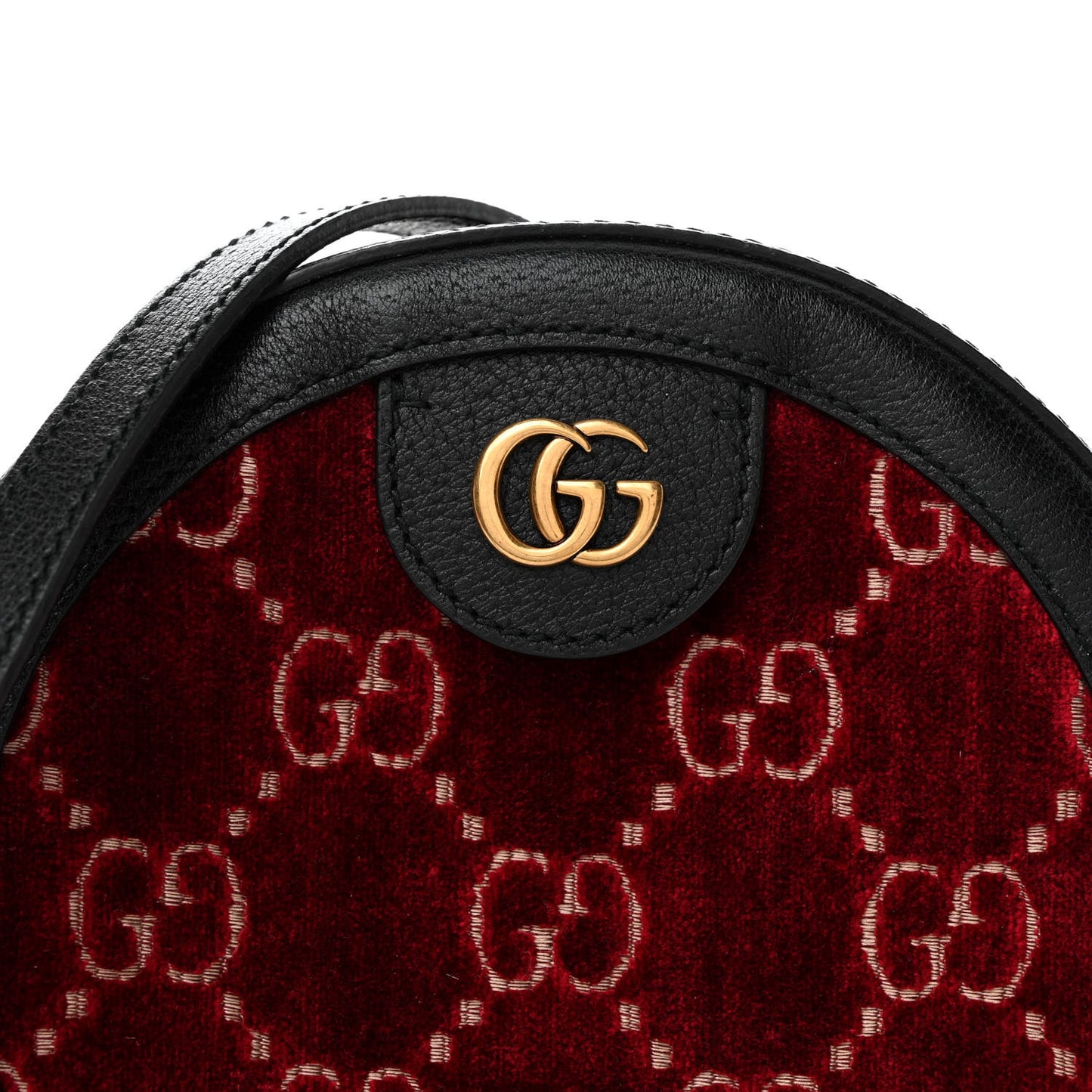 Velvet GG Monogram Textured Calfskin Round Shoulder Bag Red Cipria Black