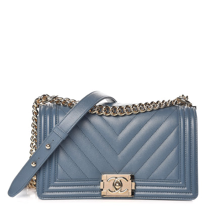 Chanel Caviar Chevron Quilted Medium Boy Flap Blue 1 of 9