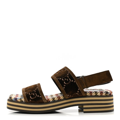 Gucci Velvet GG Monogram Suede Mens Platform Sandals 9 Coffee 1 of 8