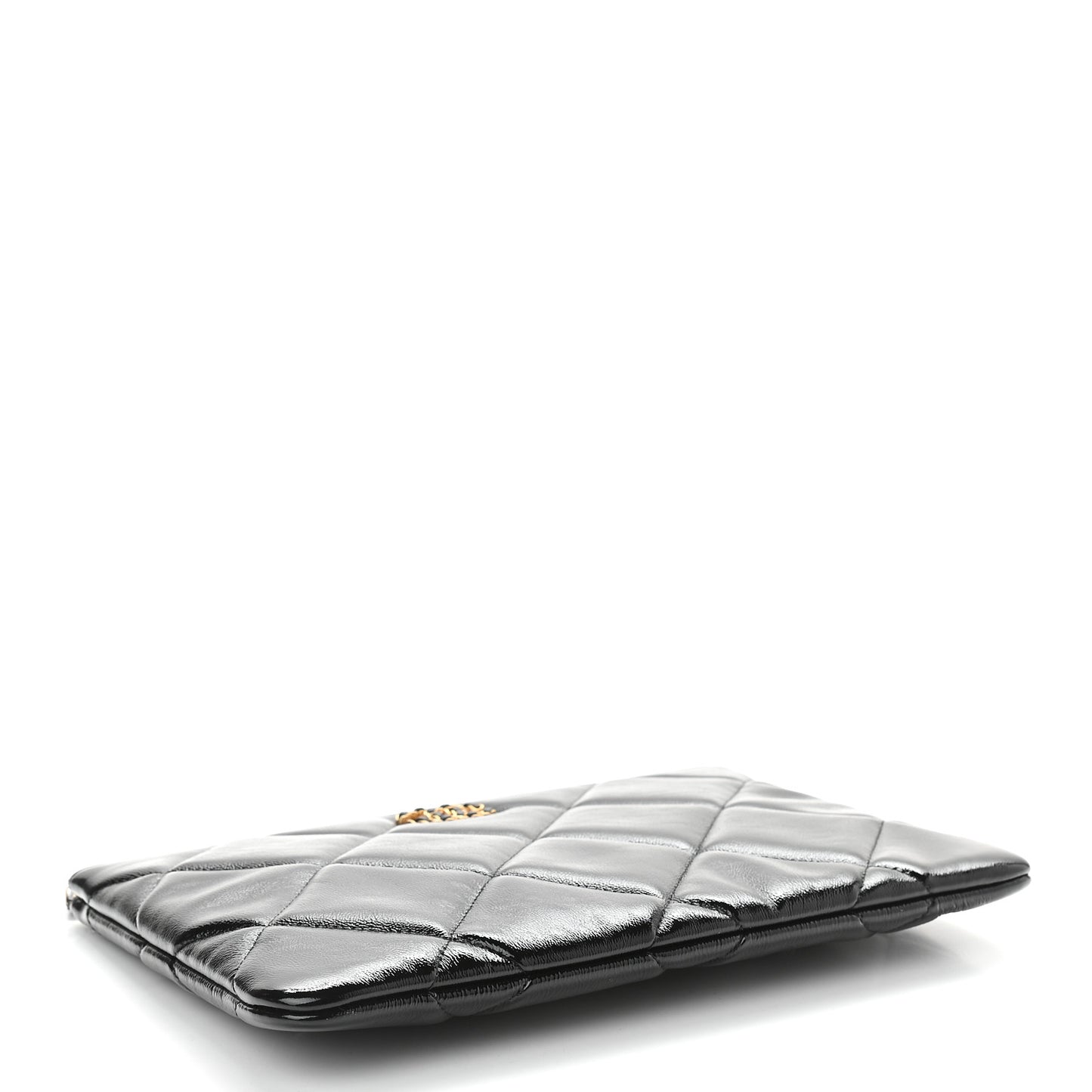Shiny Crumpled Calfskin Quilted Large Chanel 19 Cosmetic Case Black