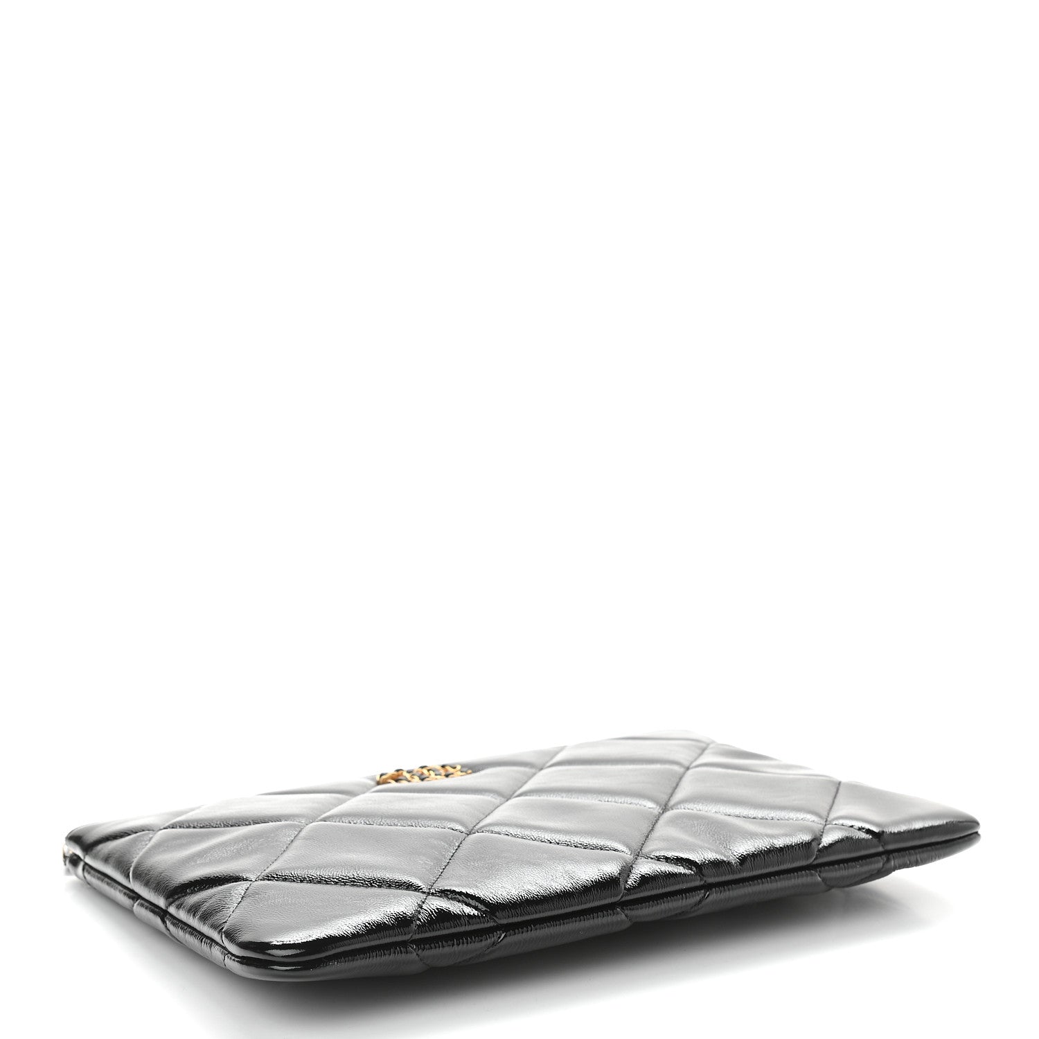 Chanel Shiny Crumpled Calfskin Quilted Large Chanel 19 Cosmetic Case Black 4 of 9