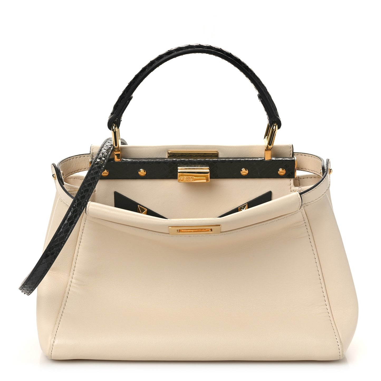 Vitello Seta Snakeskin Shiny Nappa Monster Eyes Mini Peekaboo Iconic Satchel White Black
