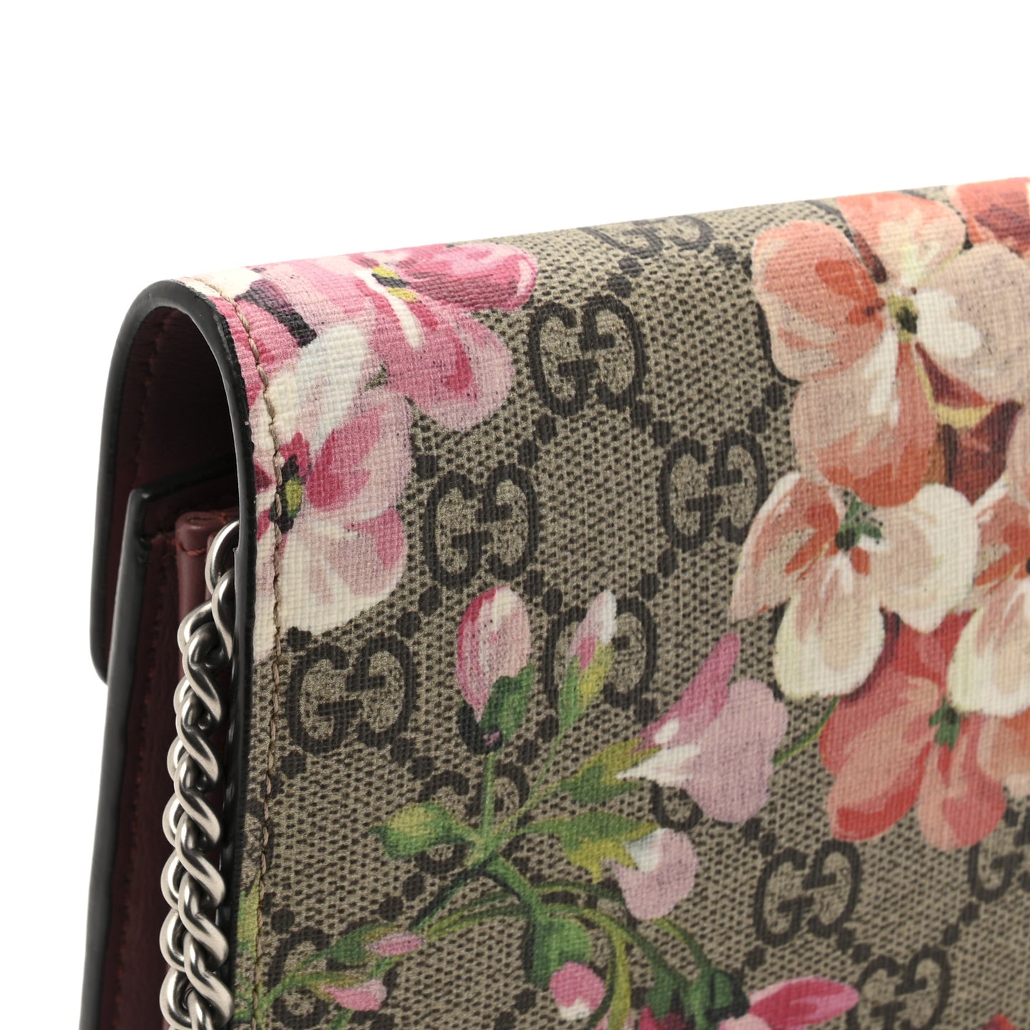 GG Supreme Monogram Blooms Mini Dionysus Chain Wallet Beige Multicolor Dry Rose