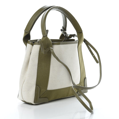 Balenciaga Cotton Canvas Calfskin Navy Cabas XS Natural Green 5 of 16