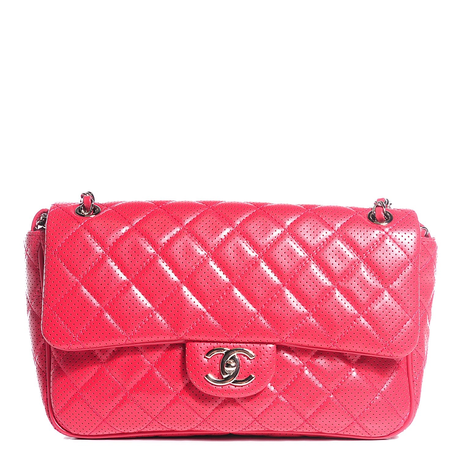 Chanel Perforated Lambskin Jumbo Punch Flap Dark Pink 1 of 8