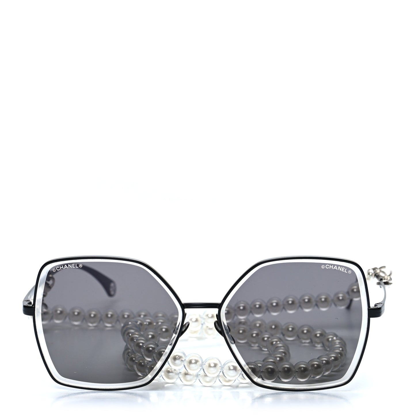 Metal Butterfly Removable Pearl Chain Sunglasses 4262 Black