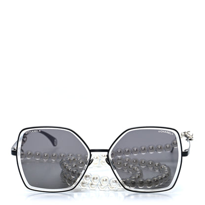 Chanel Metal Butterfly Removable Pearl Chain Sunglasses 4262 Black 2 of 7