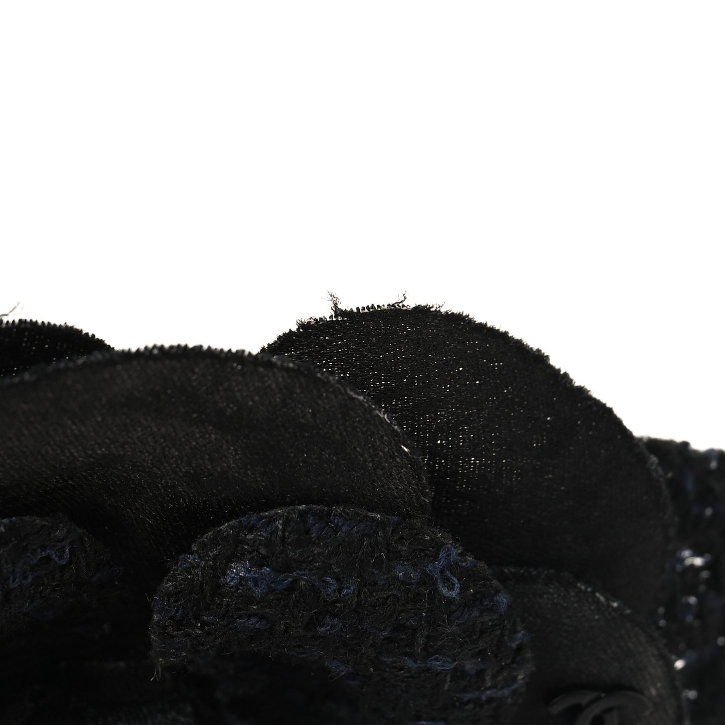 Tweed Fabric Camellia Pin Brooch Black