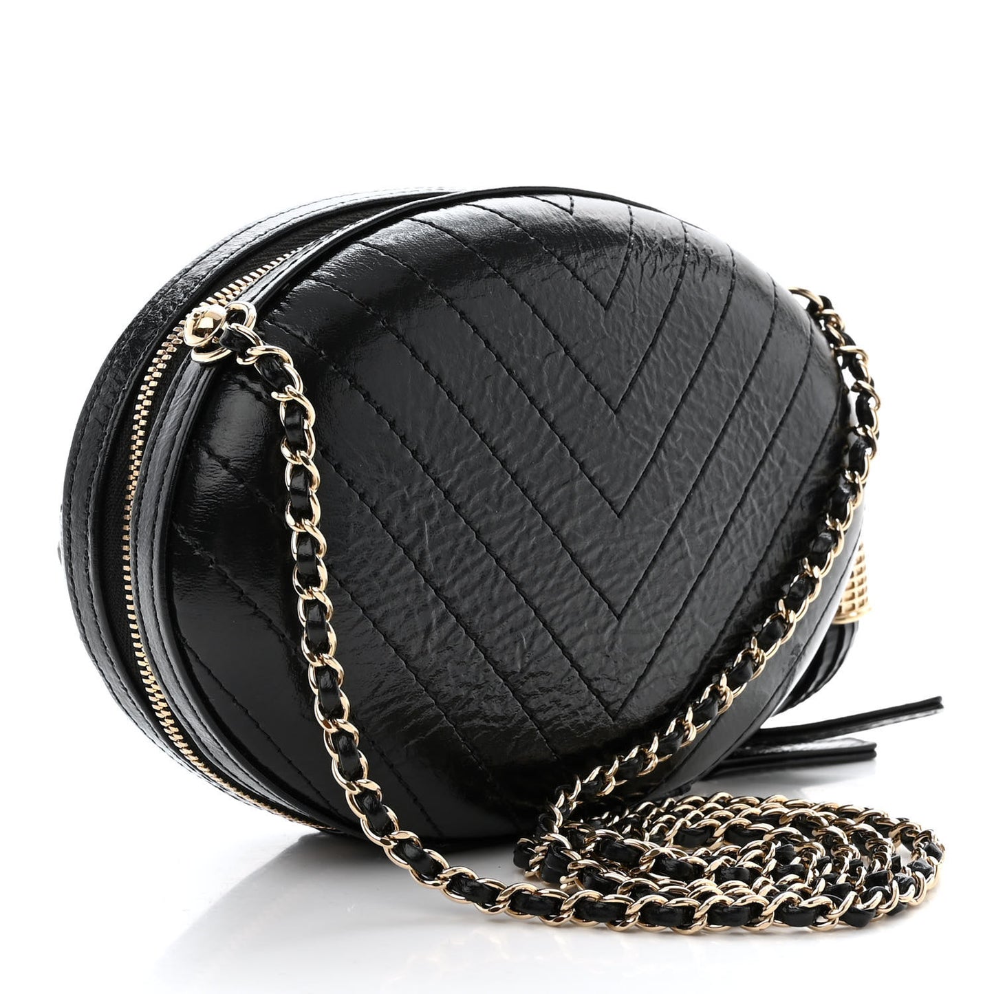 Lambskin Embroidered Chevron Quilted La Pausa Tassel Clutch Black