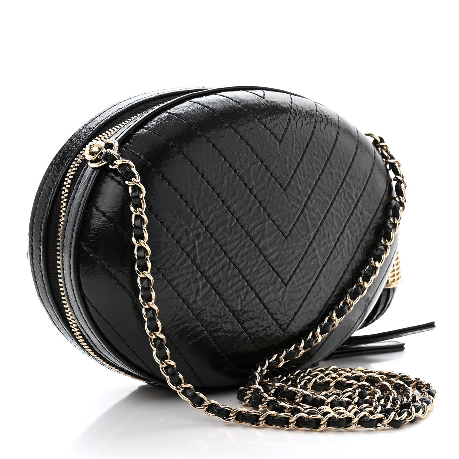 Chanel Lambskin Embroidered Chevron Quilted La Pausa Tassel Clutch Black 3 of 10