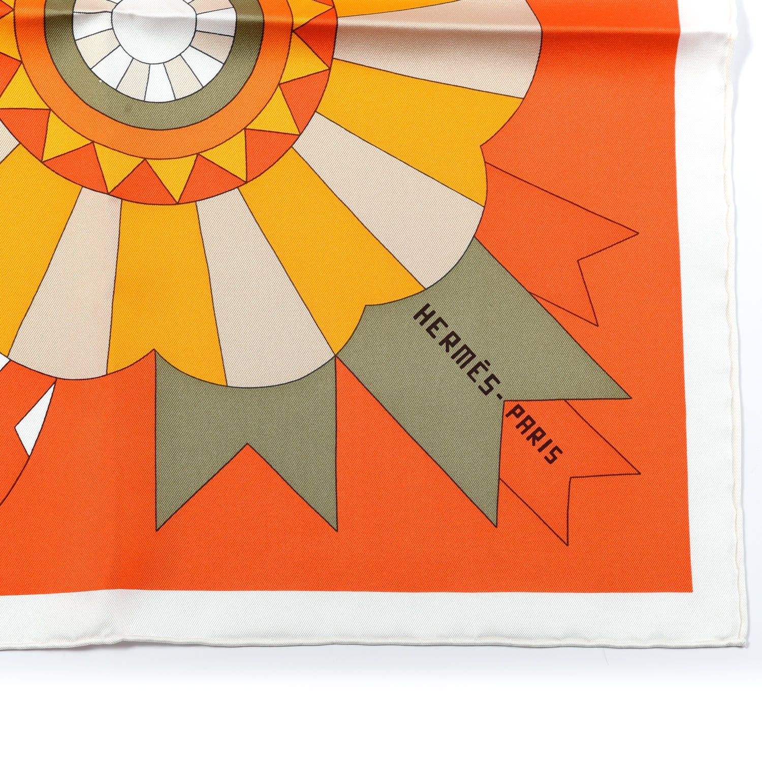 Hermes Silk Cheval de Fette Scarf 90 Orange Brun Kaki 3 of 7