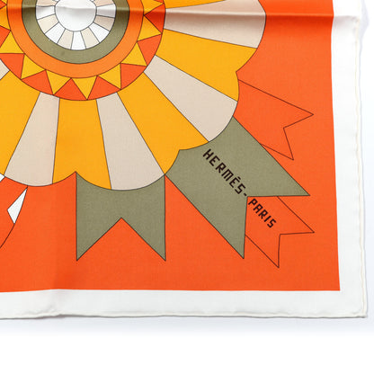 Hermes Silk Cheval de Fette Scarf 90 Orange Brun Kaki 3 of 7