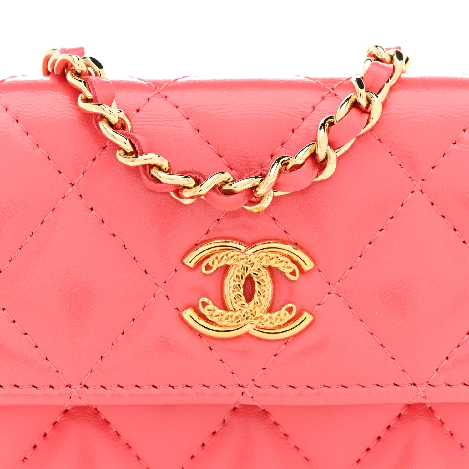 Chanel Shiny Lambskin Quilted Card Holder On Chain Pink 8 of 10
