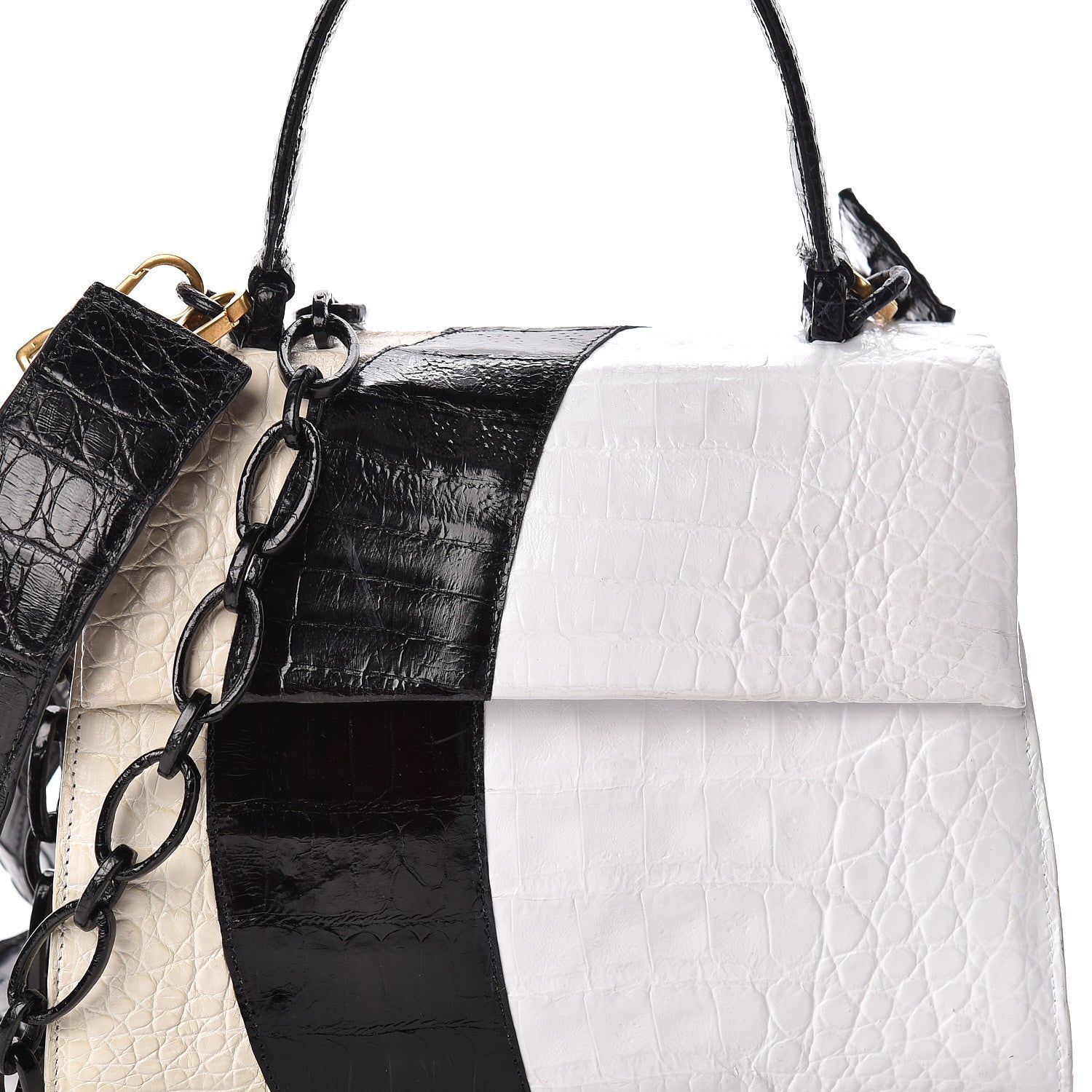 Nancy Gonzalez Crocodile Small Lexi Patchwork Top Handle Bag Cream 9 of 11