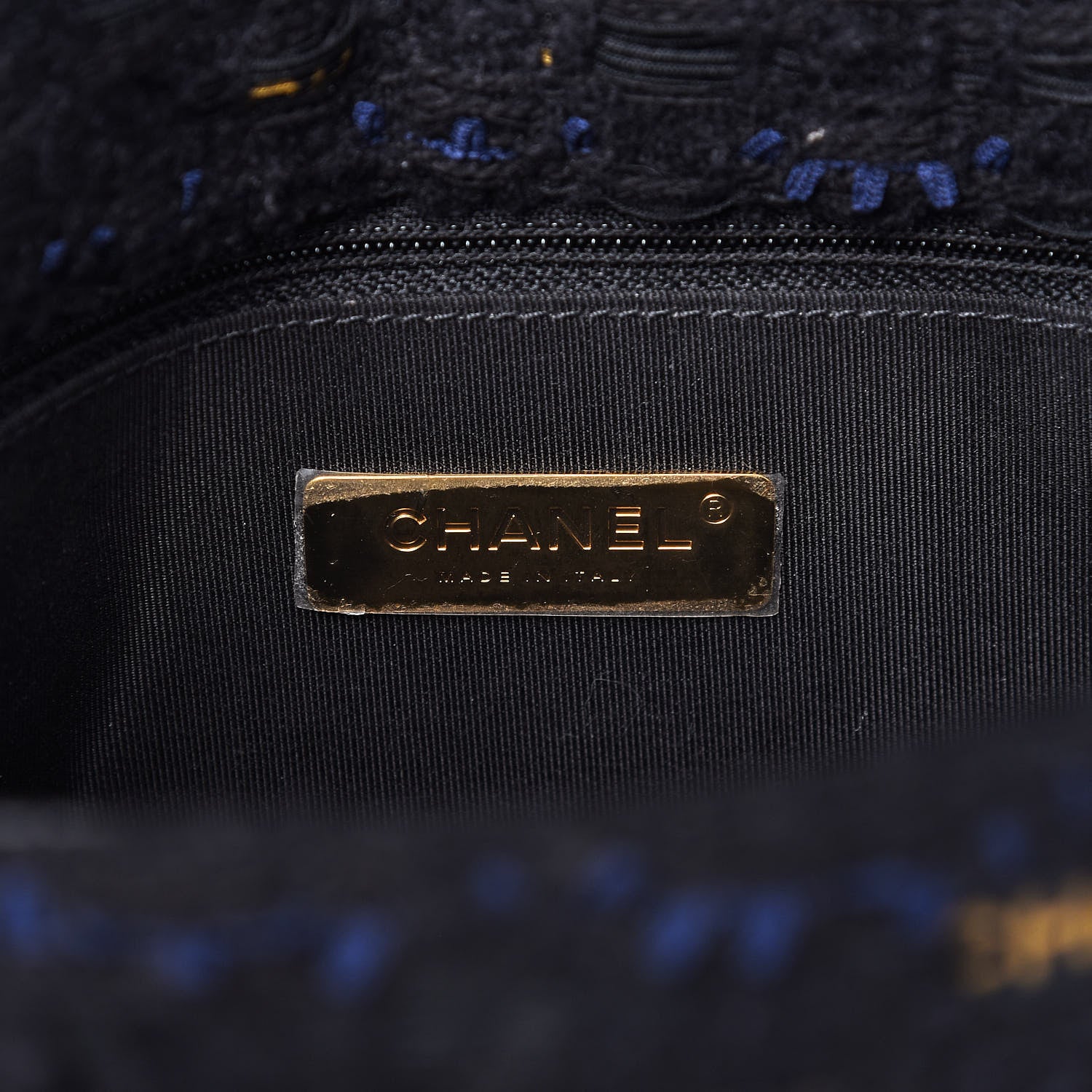Chanel Tweed Quilted Medium Chanel 19 Flap Black Navy Gold 8 of 11