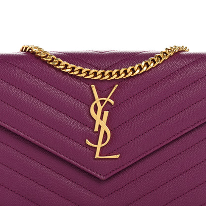 Saint Laurent Grain De Poudre Matelasse Chevron Monogram Chain Wallet Dark Grape 8 of 12