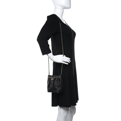 Chanel Calfskin Stitched Chain Bucket Bag Black 2 of 9