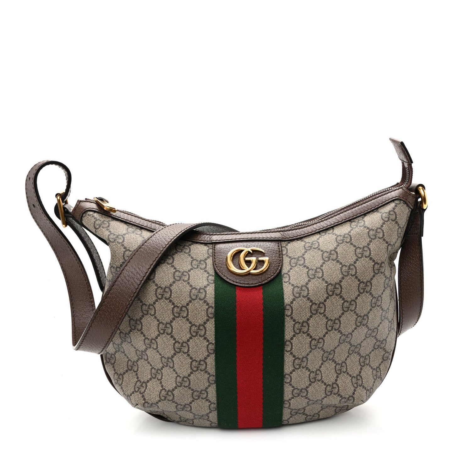 GG Supreme Monogram Web Small Ophidia Half Moon Hobo Brown
