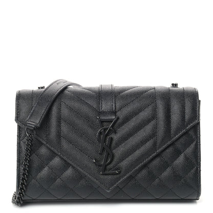 Saint Laurent Grain De Poudre Textured Mixed Matelasse Triquilt Small Monogram Satchel Black 1 of 11
