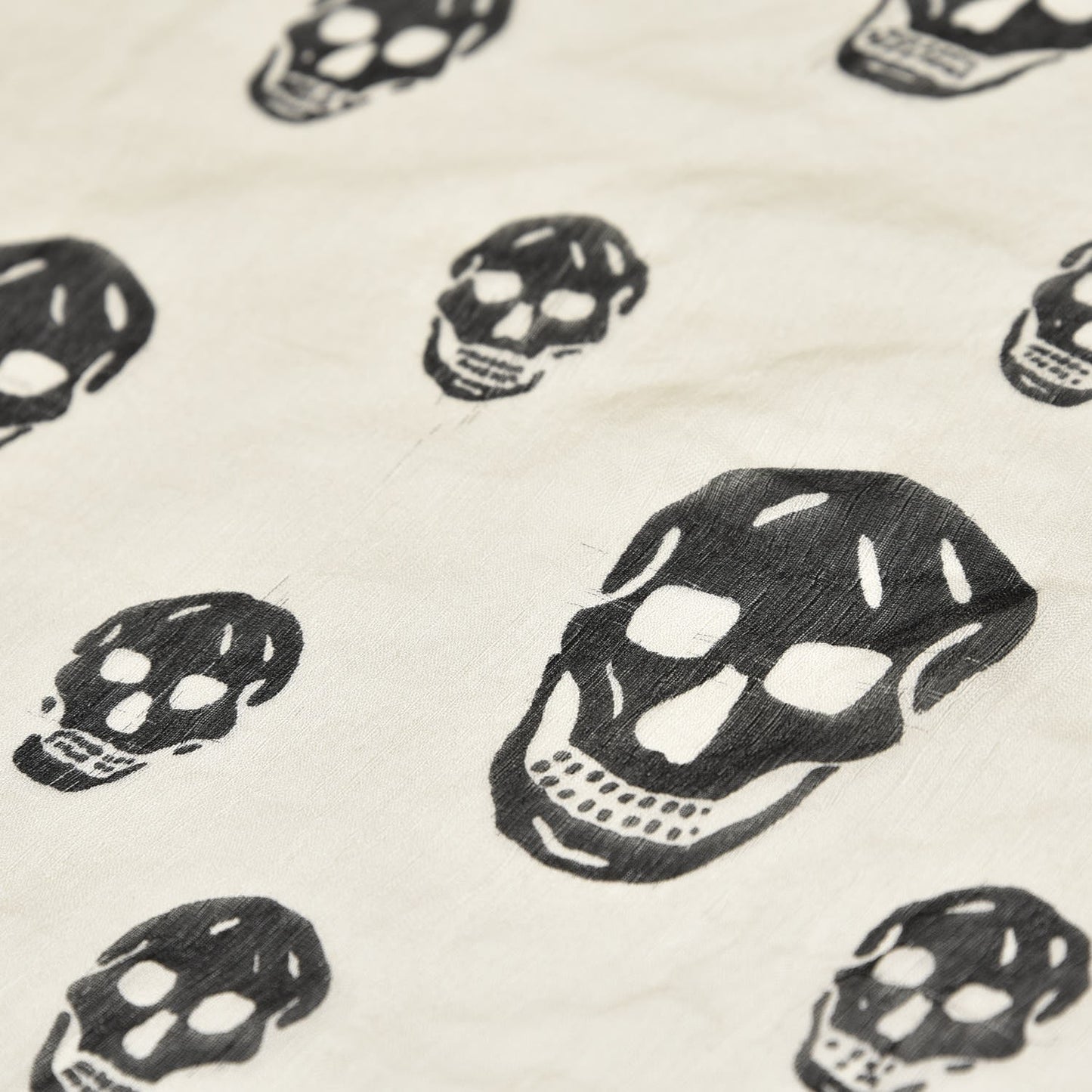 Silk Chiffon Skull Scarf Ivory Black