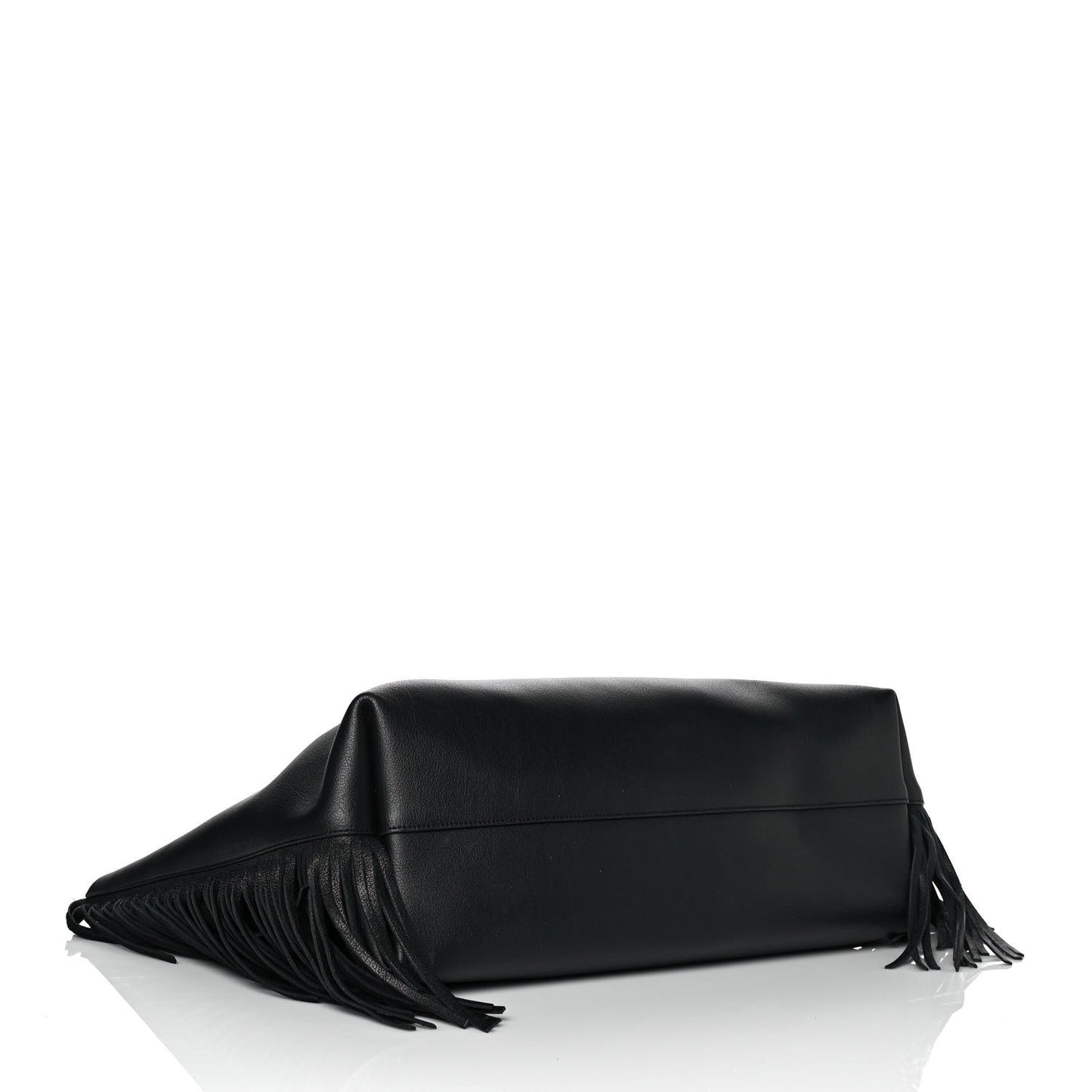 Calfskin Large Fringe Shopping Tote Black