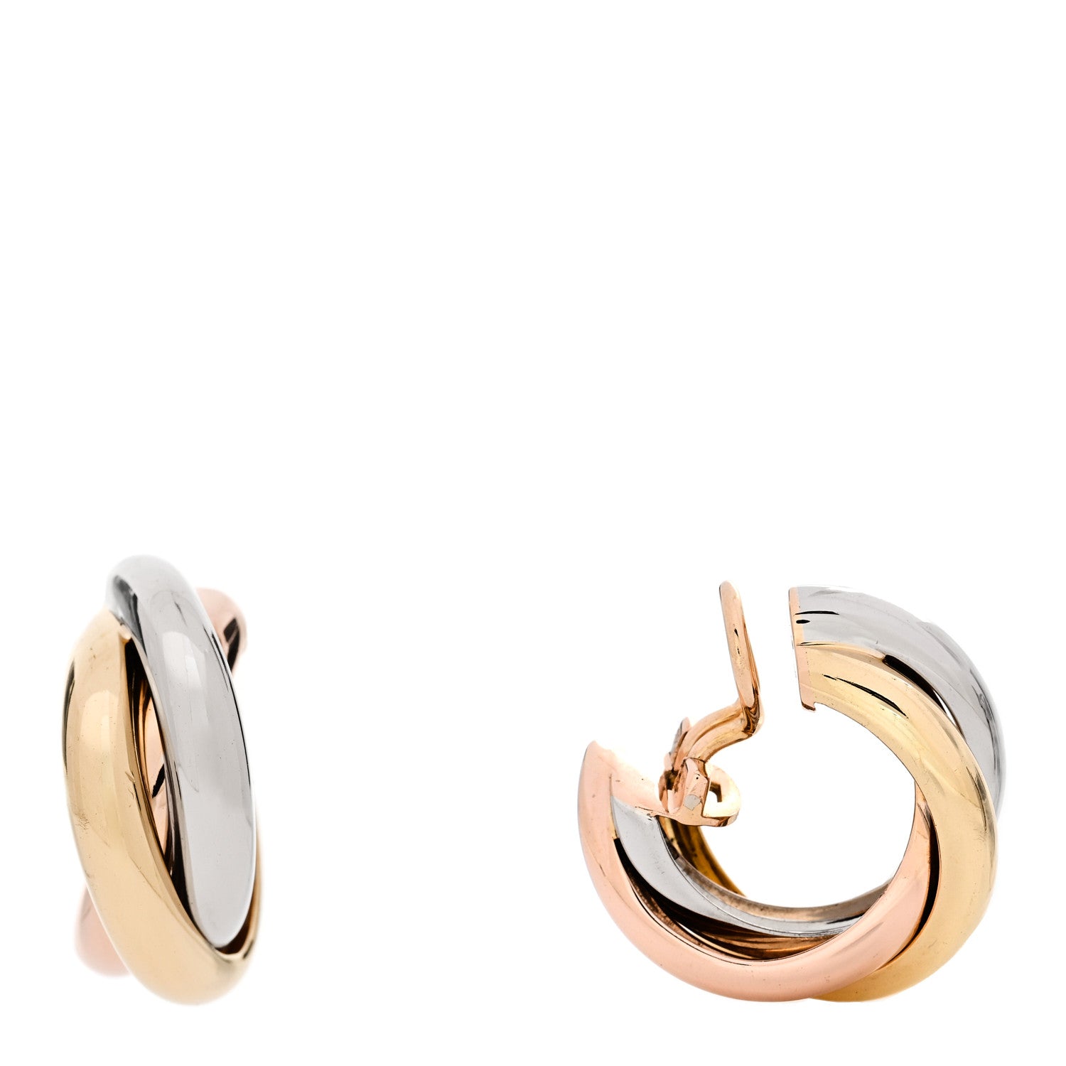 Cartier 18K Pink Yellow White Gold Trinity Clip-On Hoop Earrings 1 of 7