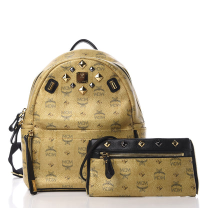 MCM Metallic Visetos Studded Small Dual Stark Backpack Gold 10 of 11