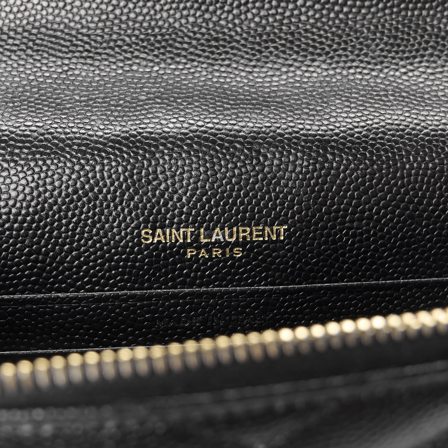 Grain De Poudre Matelasse Chevron Monogram Envelope Chain Wallet Black