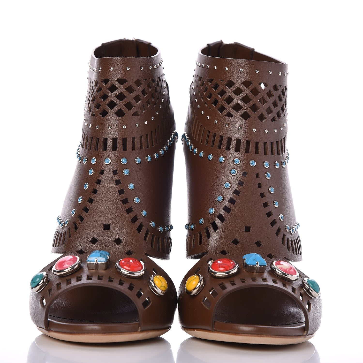 Gucci Calfskin Laser Cut Lika Ankle Boot 40 Nut Brown 2 of 13