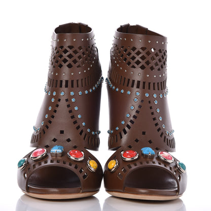 Gucci Calfskin Laser Cut Lika Ankle Boot 40 Nut Brown 2 of 13