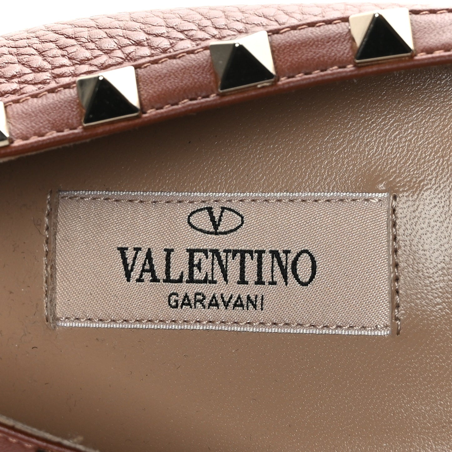 Pebbled Calfskin Rockstud Ballerina Flats 38 Bright Cognac