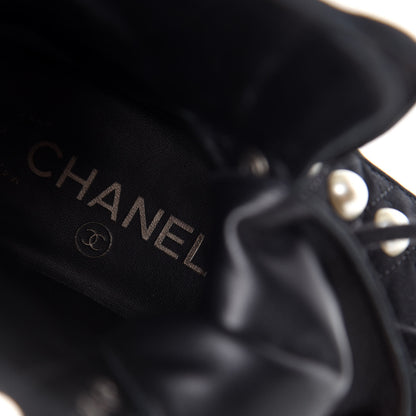 Chanel Grosgrain Pearl Chain CC Combat Short Boots 36 Black 8 of 10