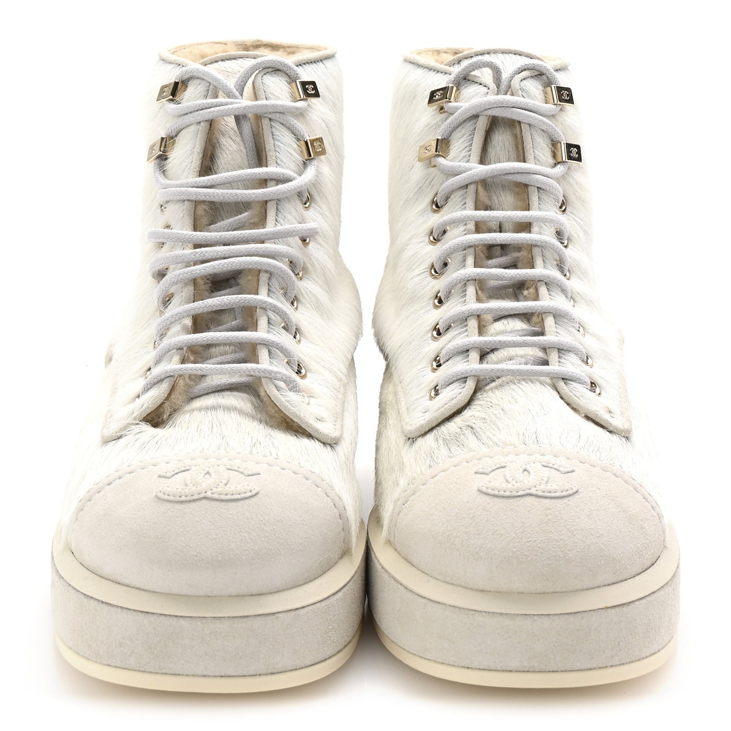 Suede Pony Hair Shearling Lace Up Combat Boots 40 White Black