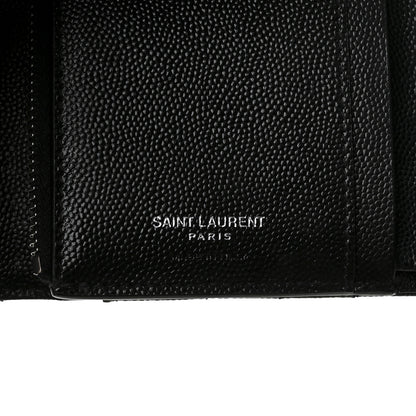 Saint Laurent Grain De Poudre Matelasse Chevron Monogram Compact Tri Fold Wallet Black 6 of 7