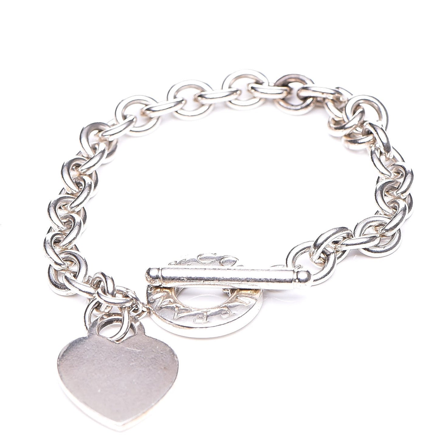 Sterling Silver Heart Tag Toggle Bracelet