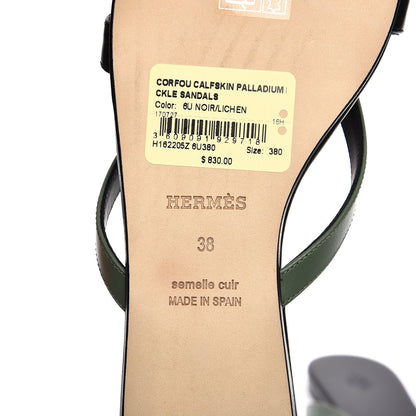 Hermes Nappa Calfskin Corfou Sandals 38 Black Lichen 7 of 9