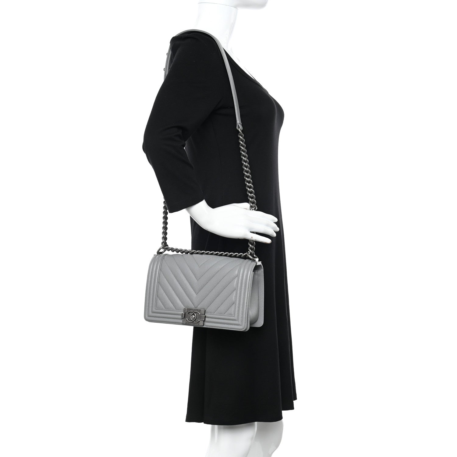 Chanel Caviar Chevron Quilted Medium Boy Flap Grey 2 of 14
