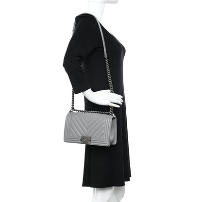 Chanel Caviar Chevron Quilted Medium Boy Flap Grey 2 of 14