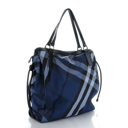 Burberry Nylon Check Small Buckleigh Packable Tote Navy Blue 3 of 8