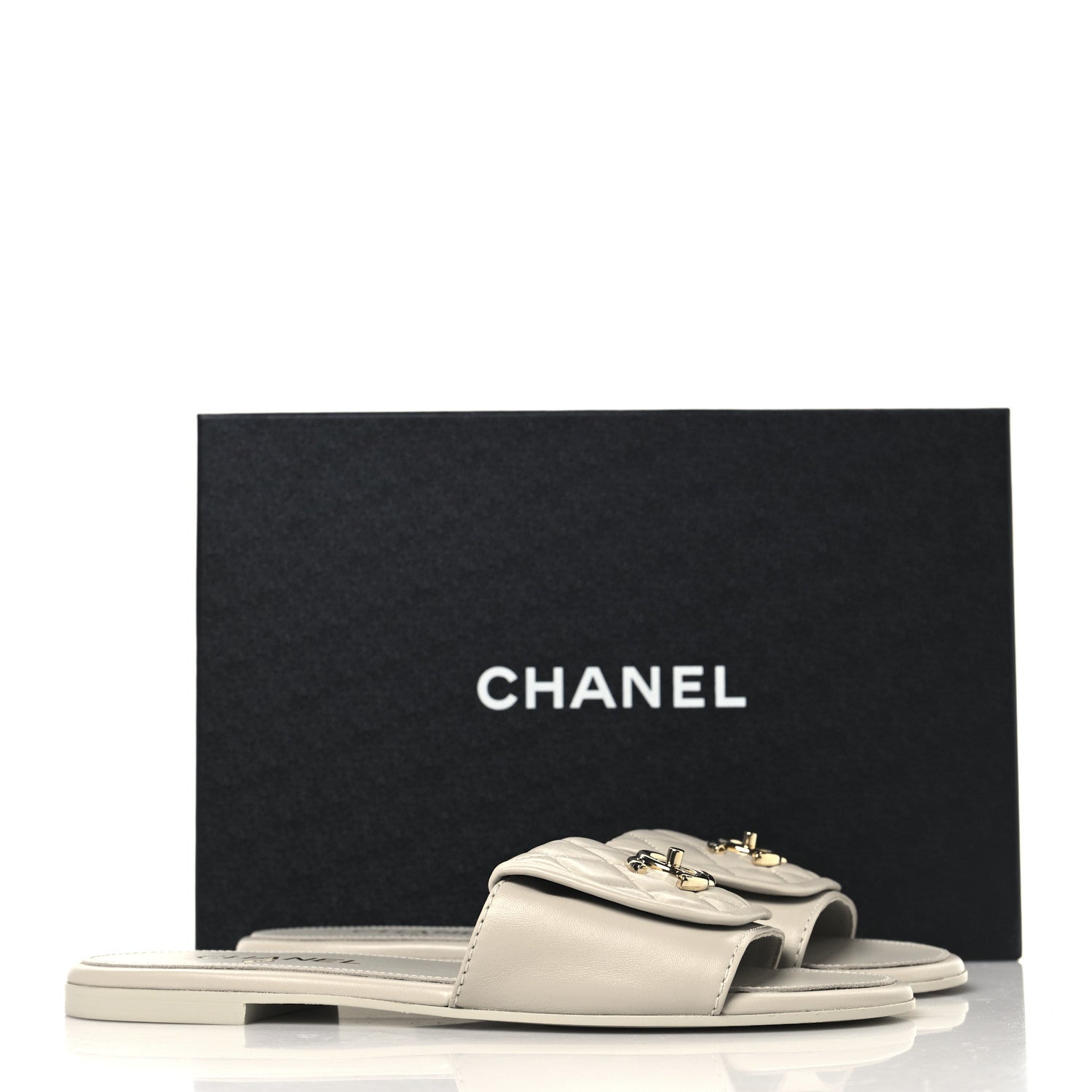 Chanel Lambskin Quilted Turnlock Flat Mules 39 Light Grey 11 of 11