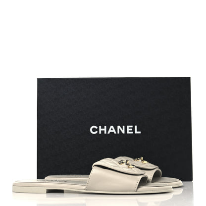 Chanel Lambskin Quilted Turnlock Flat Mules 39 Light Grey 11 of 11
