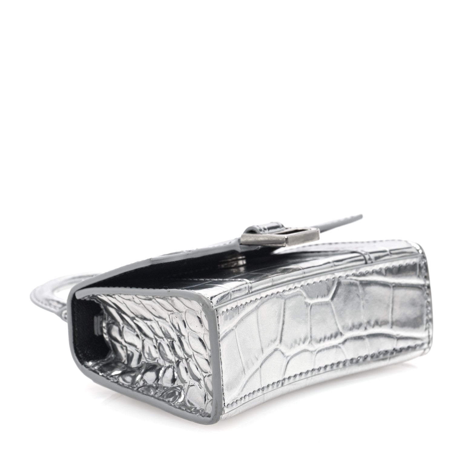 Balenciaga Metallic Calfskin Crocodile Embossed Hourglass Top Handle Bag Mini Silver 4 of 9
