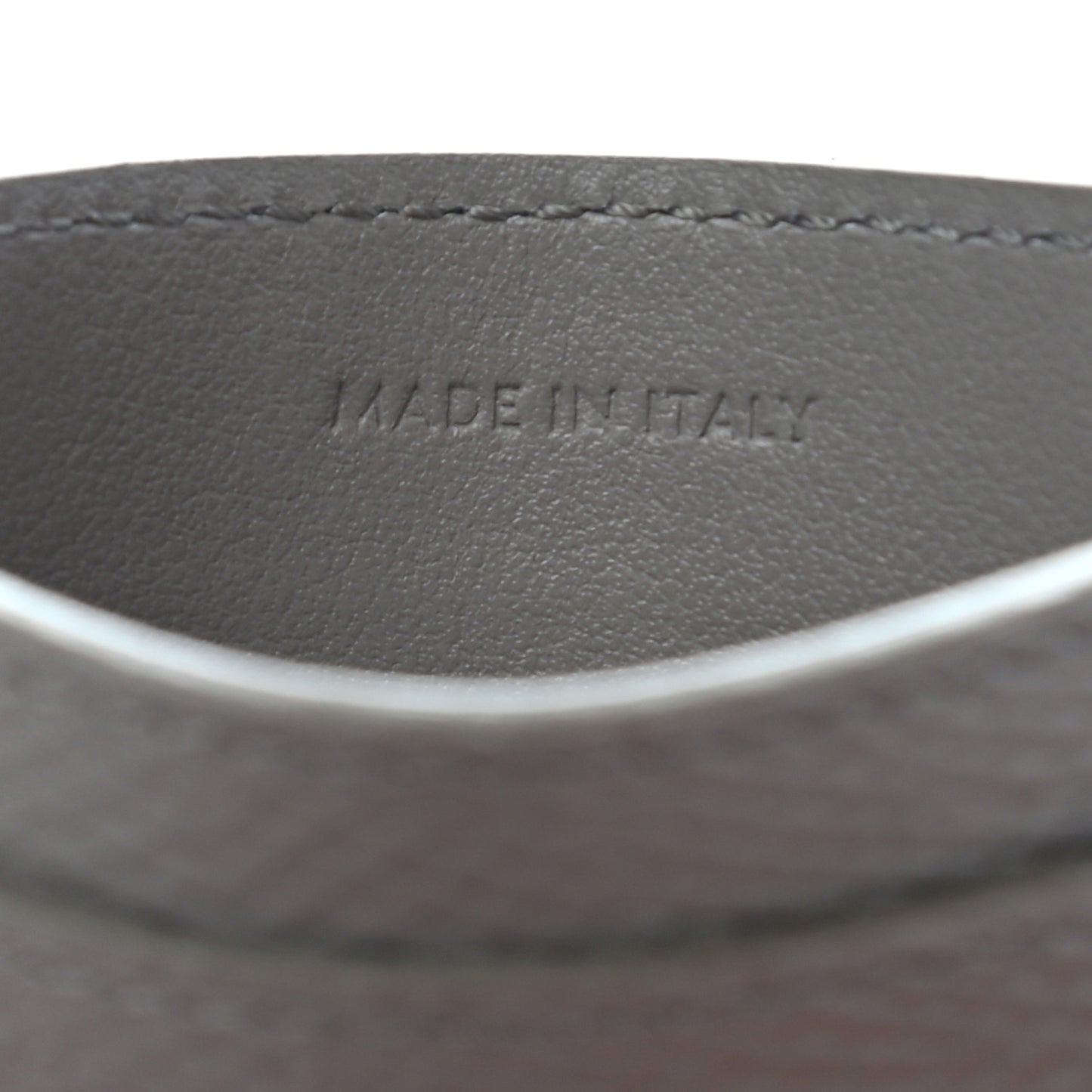 Grained Calfskin Card Holder Pebble