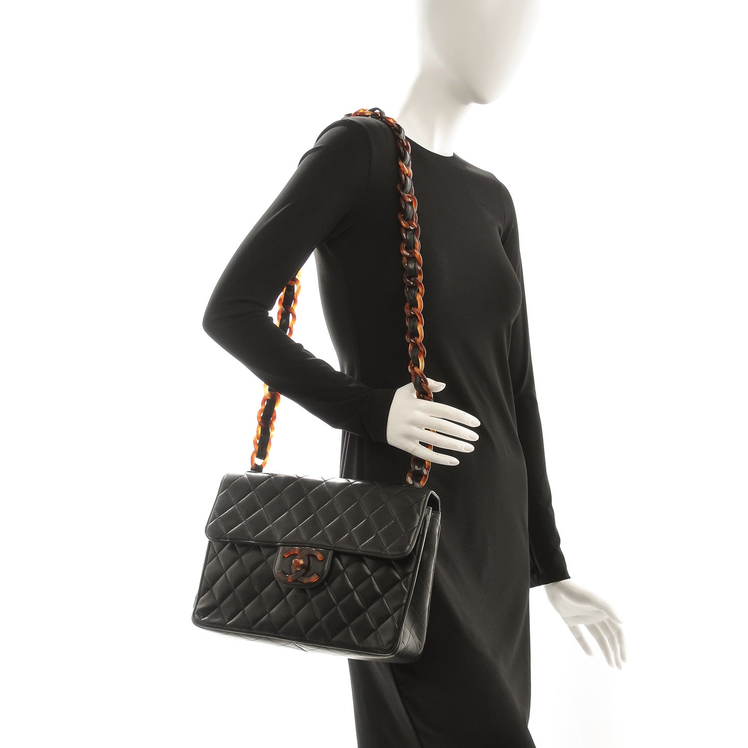 Chanel Lambskin Quilted Bekko Jumbo Single Flap Black 2 of 10